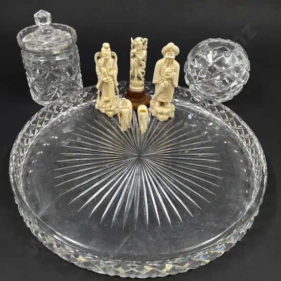 Five Pieces of Ivory together with Assorted Crystal