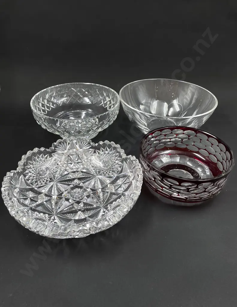 Bohemian Ruby Flashed Bowl and Three Other Crystal/Glass Bowls Image 1++