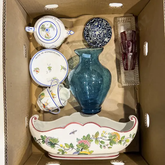 Box Qty of Assorted incl Italian Flower Trough with Children's Tea Set etc