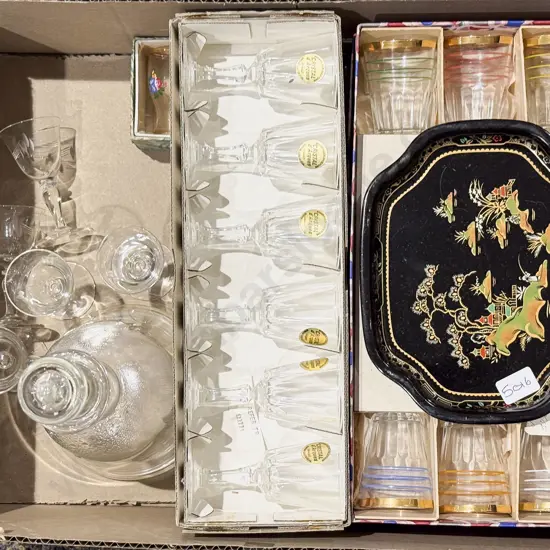 Qty of Assorted Boxed Crystal & Glass Ware together with Etched Glass Decanter etc