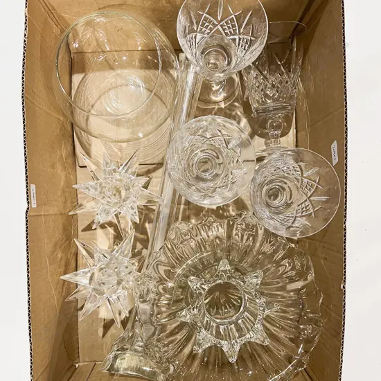 Qty of Crystal & Glass Ware together with Stem Vase & Candle Holders