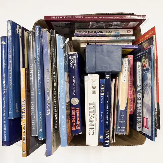 Box of Assorted Titanic & Other Shipwreck Reference Volumes