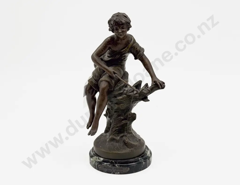Par F. Moreau Reproduction Bronze Figure "Bonne Peche" Image 1++