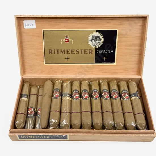 Ritmeester Cigar Box with Twenty Three Cigars (One Opened)
