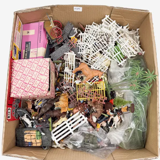 Box Qty of Assorted Vintage Plastic Farm Toys etc