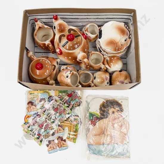 Children's Tea Set together with Associated Vintage Stickers
