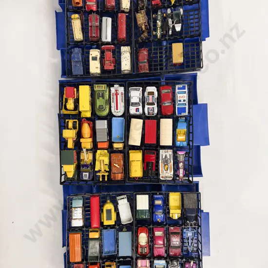 Three Matchbox Motor City Carry Cases with Assorted Vehicles