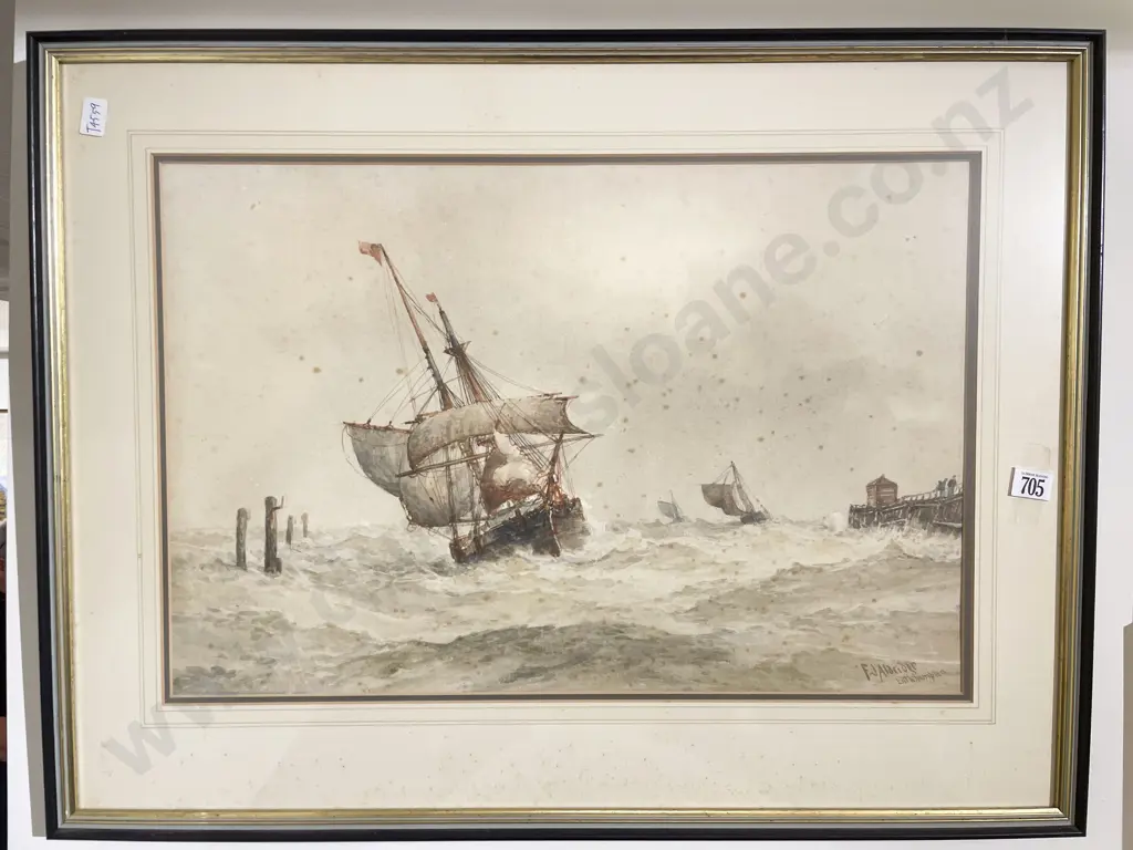 F. J. Aldridge - Sailboat Storm Scene - Watercolour Image 1++
