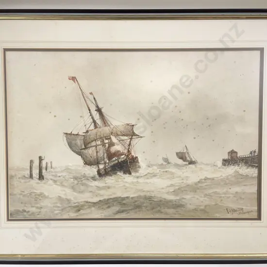 F. J. Aldridge - Sailboat Storm Scene - Watercolour