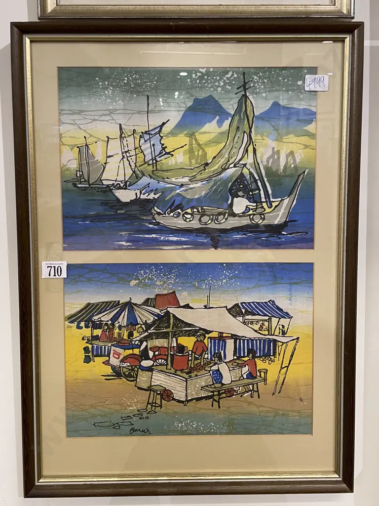 Framed Display of Two Batik Works Image 1++