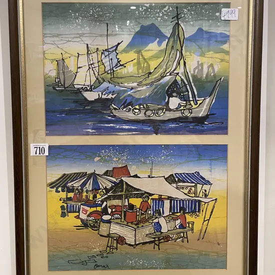 Framed Display of Two Batik Works