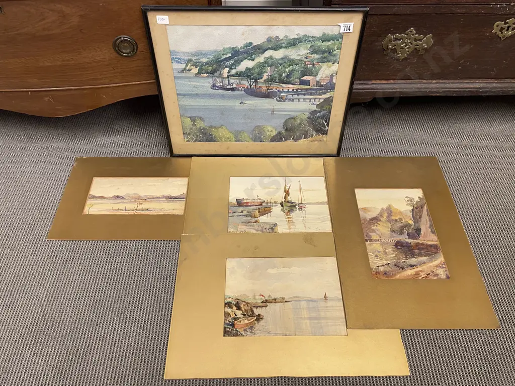 C. Edgar Watercolour together with Four Unframed Assorted Vintage Watercolours Image 1++