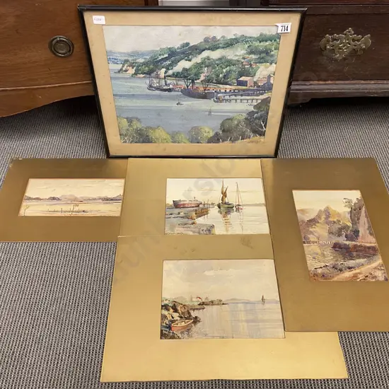 C. Edgar Watercolour together with Four Unframed Assorted Vintage Watercolours