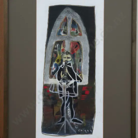 Indistinctly Signed - "Bach Stylized Figure" - Mixed Media