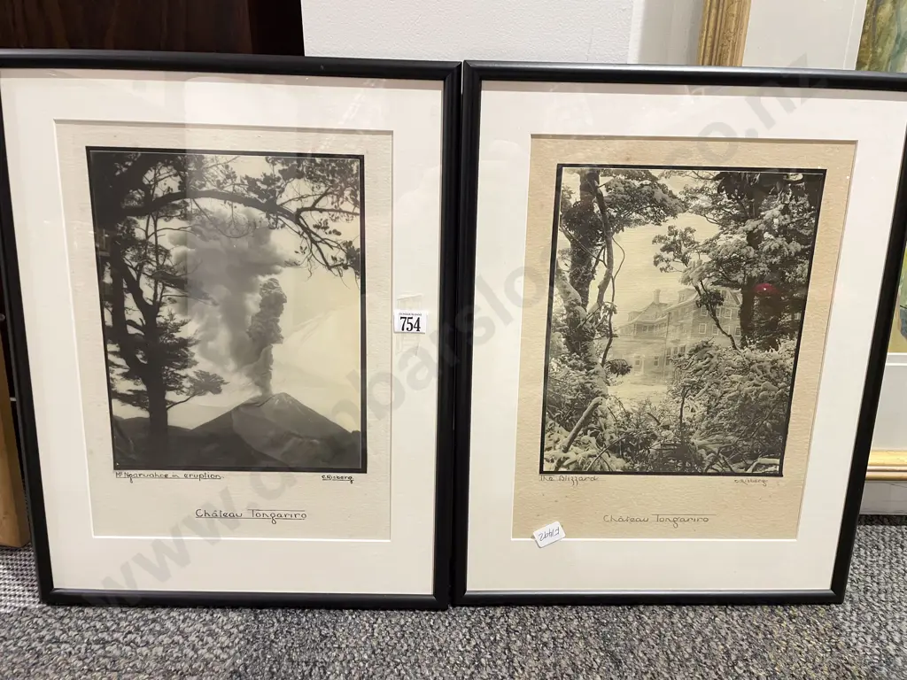 C. Risberg - Two Framed Black & White Photographs - Chateau Tongariro Image 1++