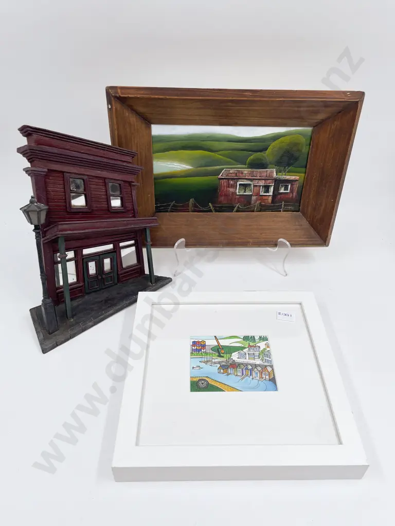 Kevin Dunkley - "Bach Wairarapa" - Oil on Board together with Architectural Wall Hanging & Tony Drawbridge Mixed Media Image 1++