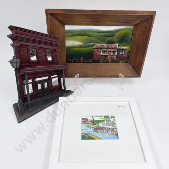 Kevin Dunkley - "Bach Wairarapa" - Oil on Board together with Architectural Wall Hanging & Tony Drawbridge Mixed Media
