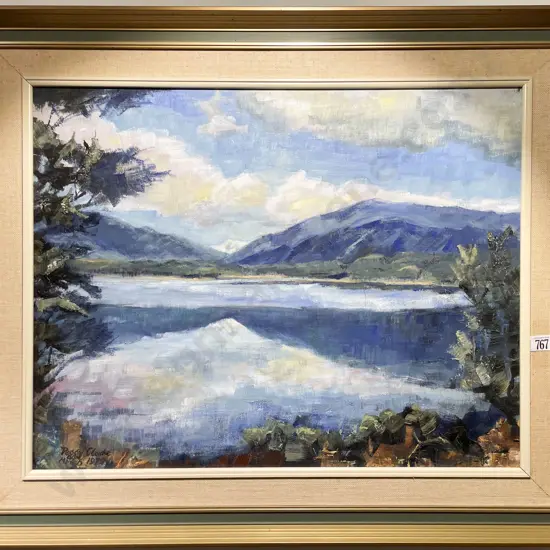Peggy Clarke - Lakeside Landscape - Oil on Board
