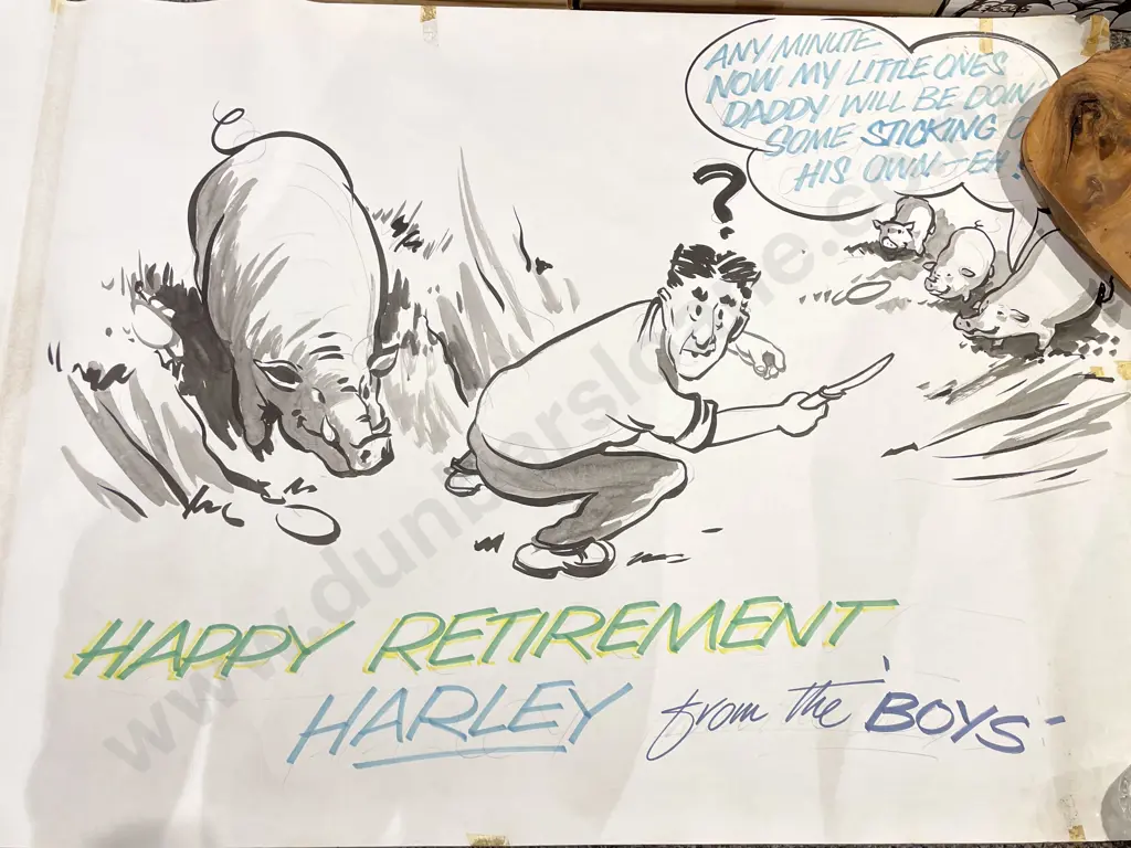 Unknown Artist - Three Panel "Retirement" Cartoon - Mixed Media on Paper Image 1++