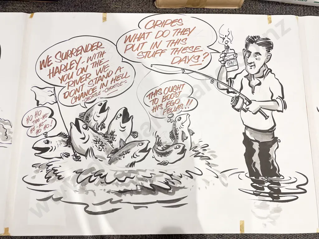 Unknown Artist - Three Panel "Retirement" Cartoon - Mixed Media on Paper Image 1++