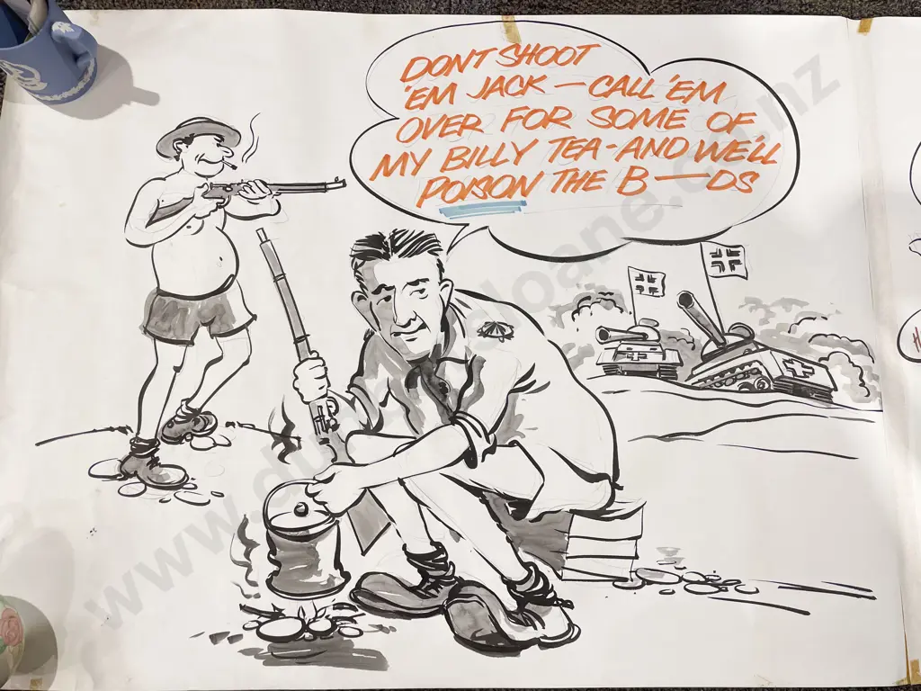 Unknown Artist - Three Panel "Retirement" Cartoon - Mixed Media on Paper Image 1++