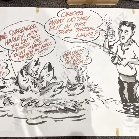 Unknown Artist - Three Panel "Retirement" Cartoon - Mixed Media on Paper