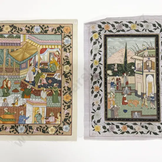 Two Late C20th Moghul School Paintings on Silk