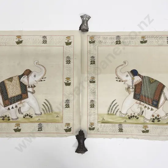 Pair Late C20th Moghul School Paintings on Silk