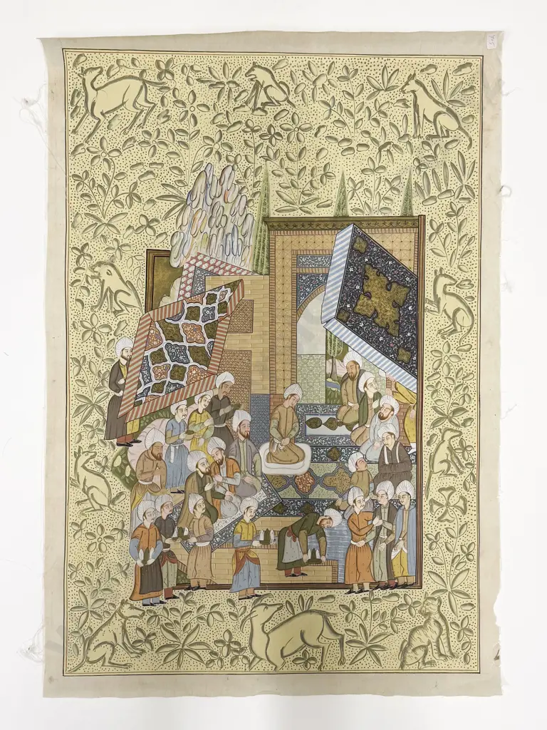 Two Late C20th Moghul School Paintings on Silk Image 1++