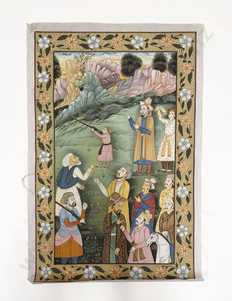 Two Late C20th Moghul School Paintings on Silk Image 1++