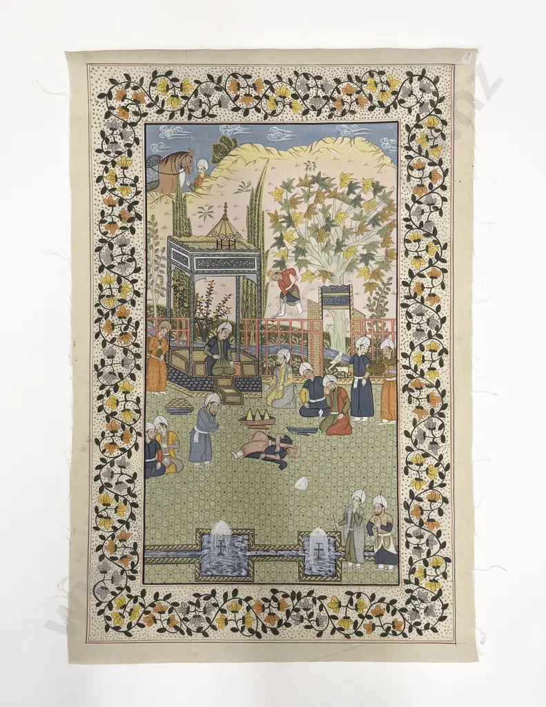 Two Late C20th Moghul School Paintings on Silk Image 1++