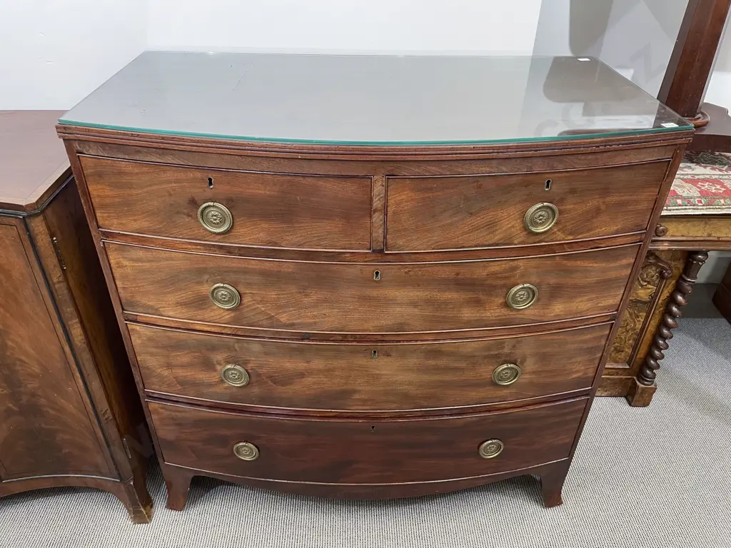 Regency Mahogany Bowfront Five Drawer Chest Image 1++