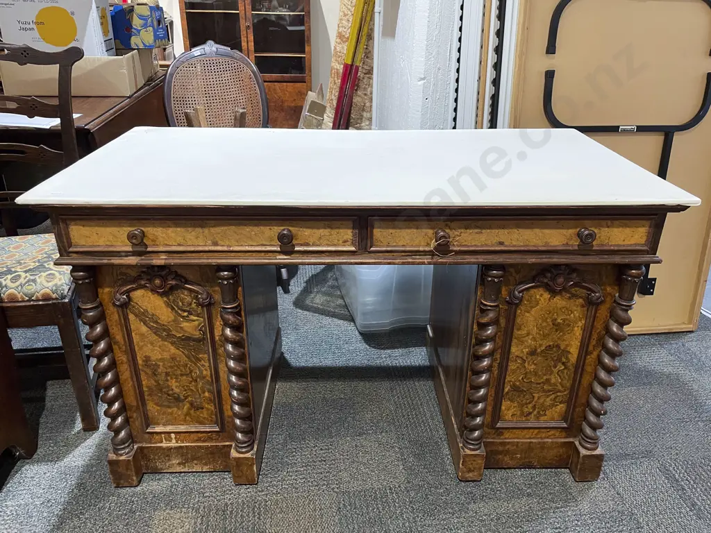 Vict Walnut Kneehole Desk by Gillows of Lancaster (No Top) Image 1++