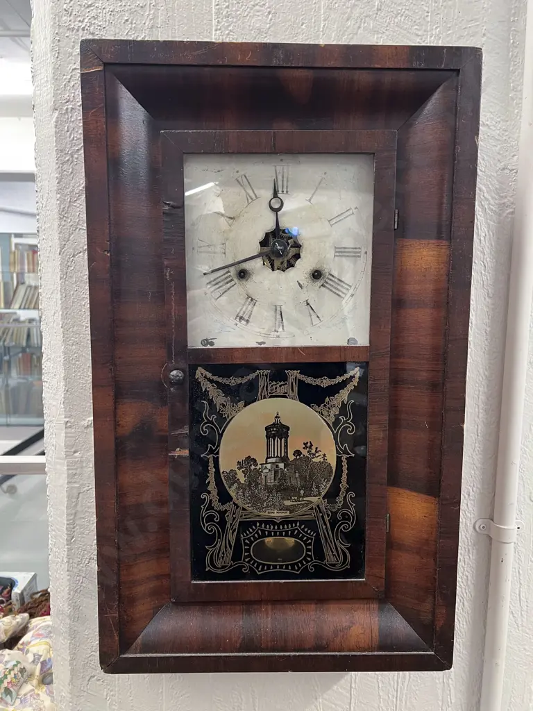 C19th American Mahogany Wall Clock Image 1++