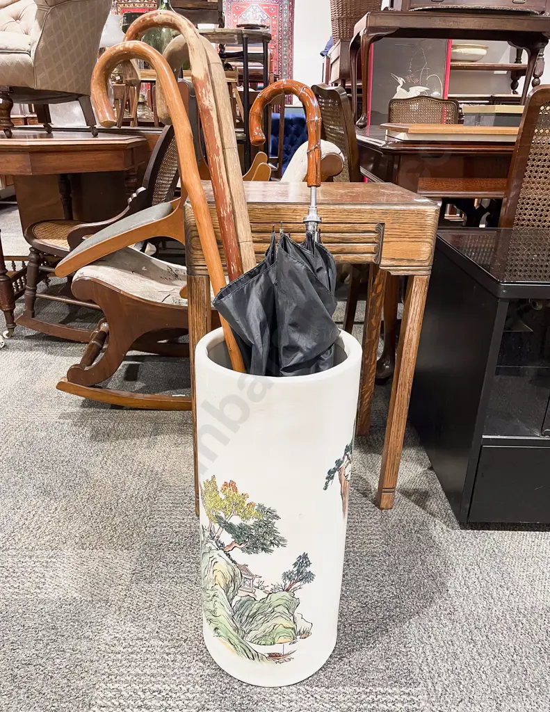 Ceramic Stick Stand with Three Walking & Canes & Umbrella Image 1++