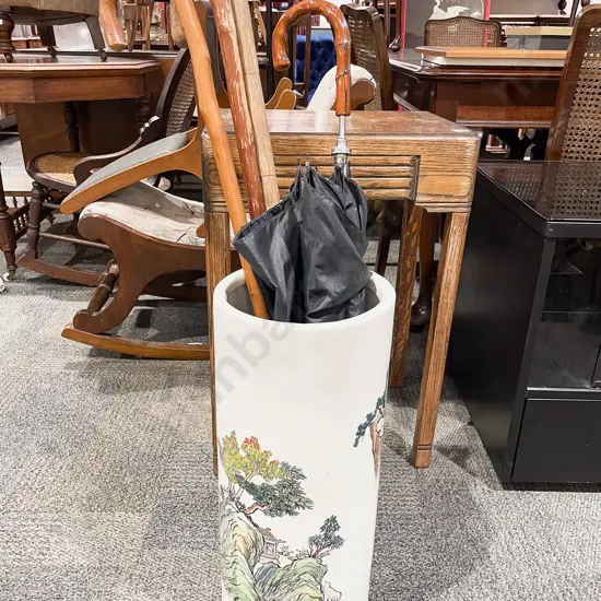 Ceramic Stick Stand with Three Walking & Canes & Umbrella