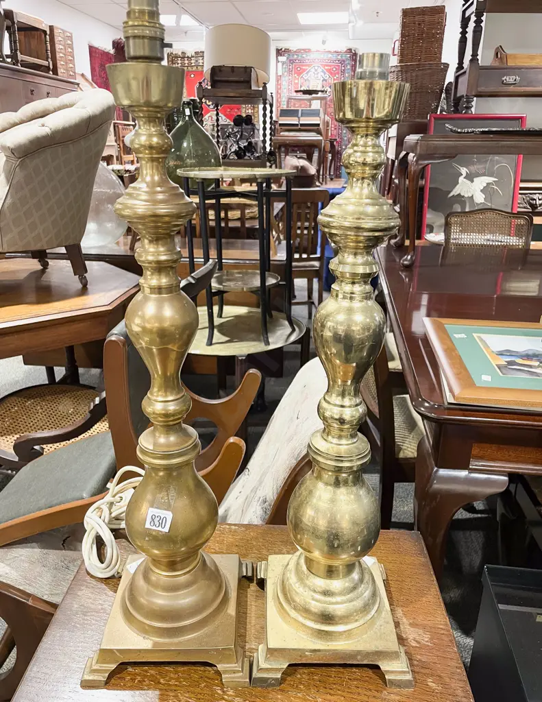 A Pair of Tall Brass Table Lamps Image 1++