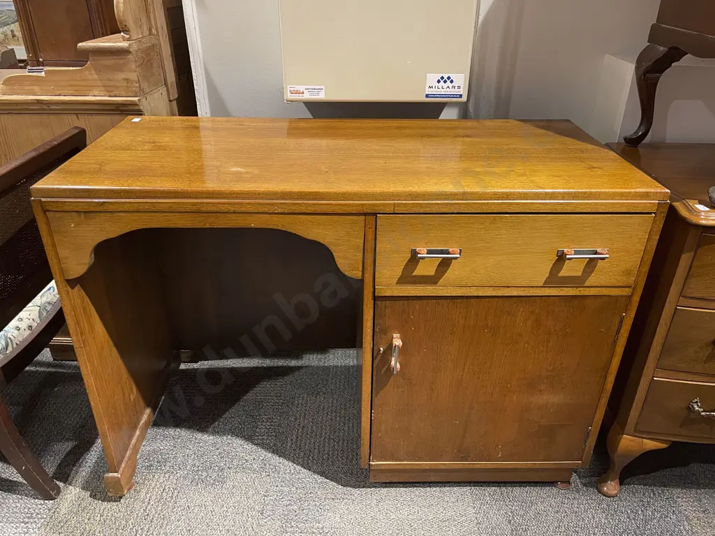 Kneehole Desk with Single Drawer Bedside Cabinet & Bedroom Chair Image 1++