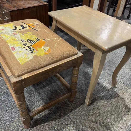 Oak Tapestry Top Stool together with Occasional Table