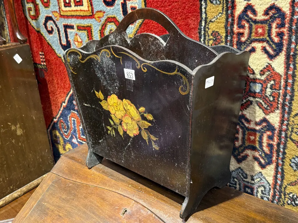 Hand Painted Mahogany Magazine Rack Image 1++