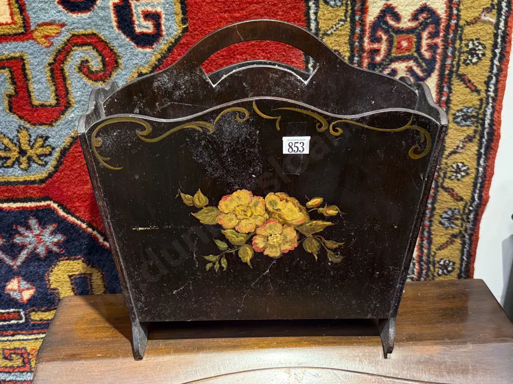 Hand Painted Mahogany Magazine Rack Image 1++