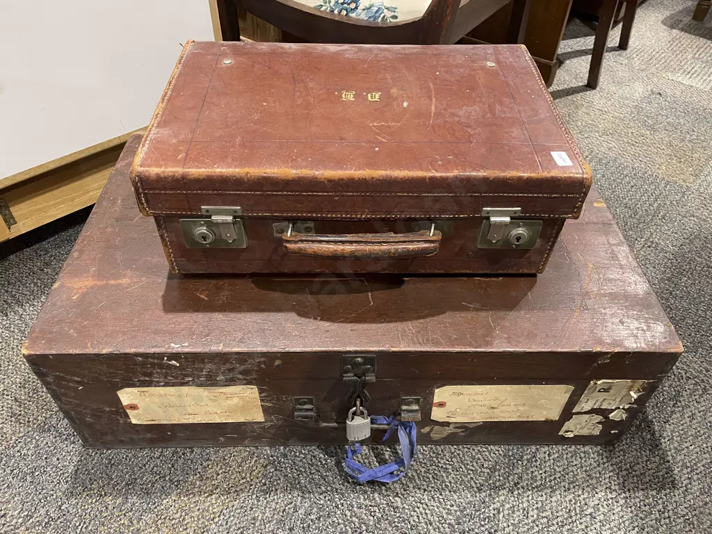 Vintage Wooden Suitcase together with Vintage Leather Briefcase Image 1++