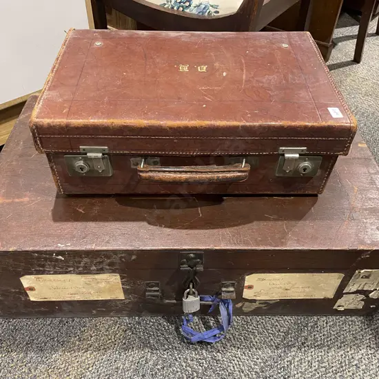 Vintage Wooden Suitcase together with Vintage Leather Briefcase