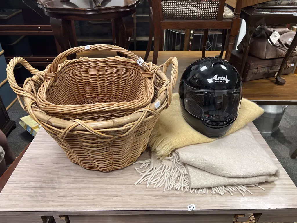 Two Wicker Baskets with Blankets etc Image 1++