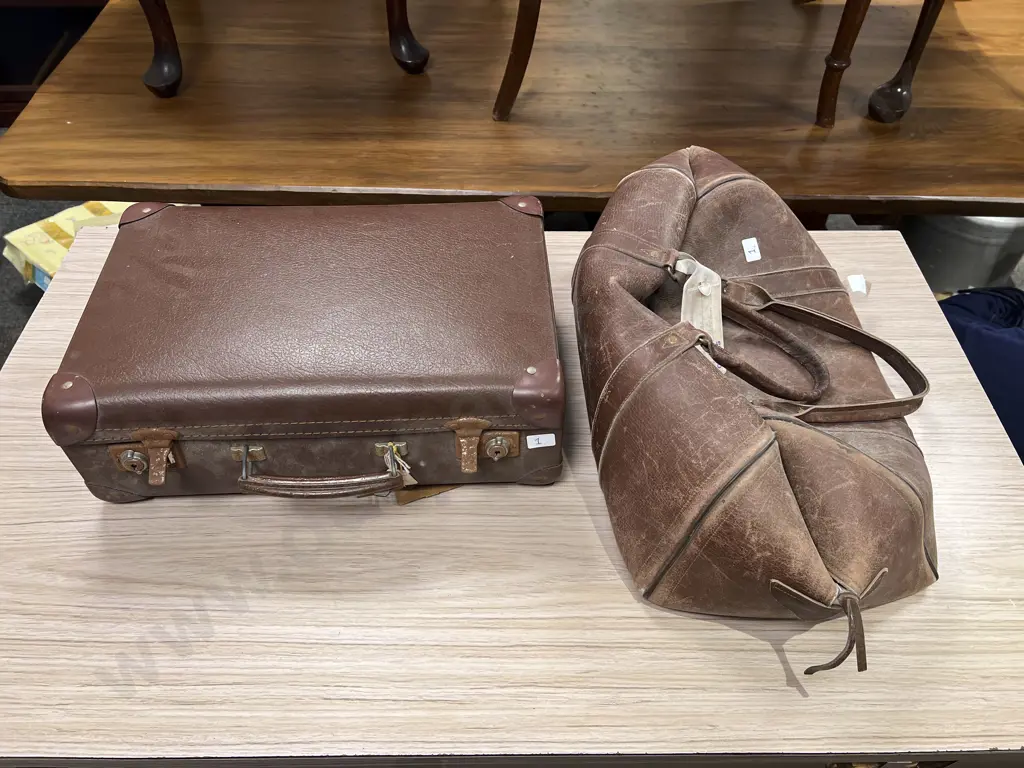 Vintage Leather Duffle Bag (Small) with Small Leather Briefcase Image 1++