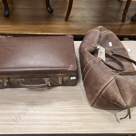 Vintage Leather Duffle Bag (Small) with Small Leather Briefcase