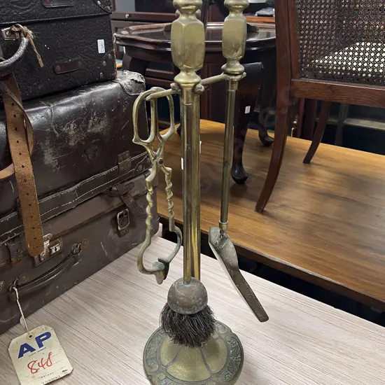 Brass Four Pce Fire Tidy Set & Stand