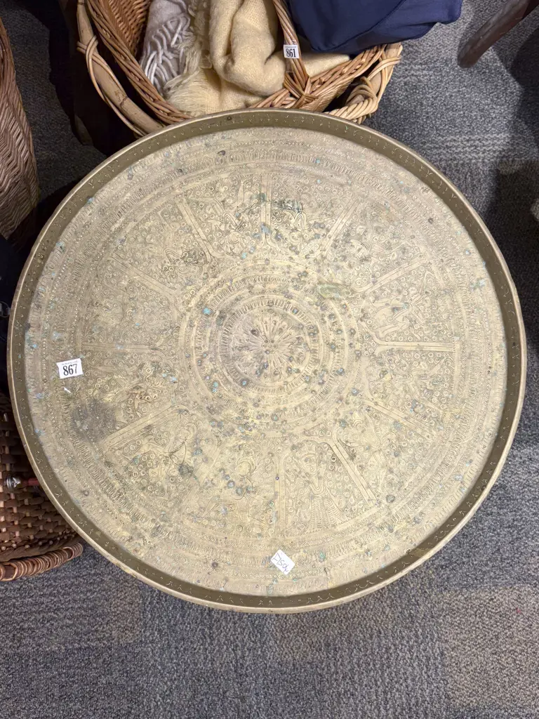 Indian Brass Occasional Table with Folding Base Image 1++