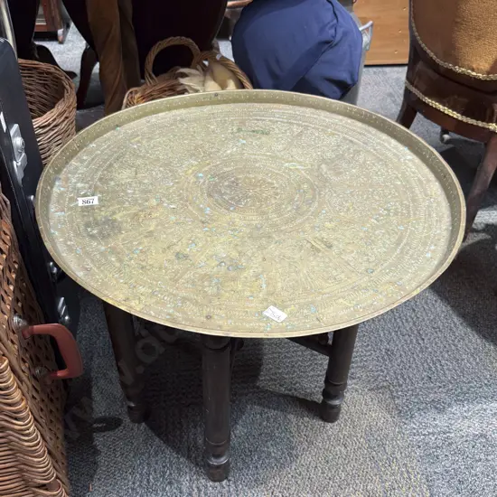 Indian Brass Occasional Table with Folding Base