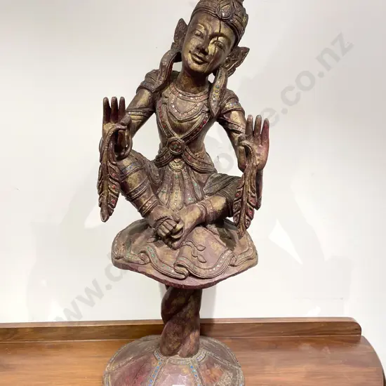 Burmese Carved Temple Dancer Statue